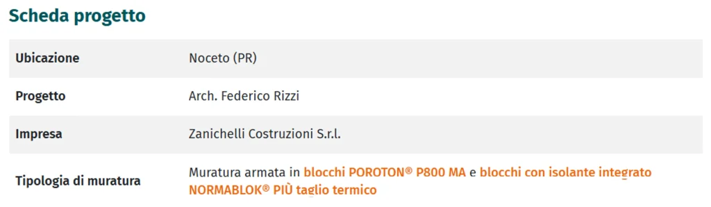 nuova costruzione - blocchi POROTON® P800 MA - danesi laterizi - scheda progetto